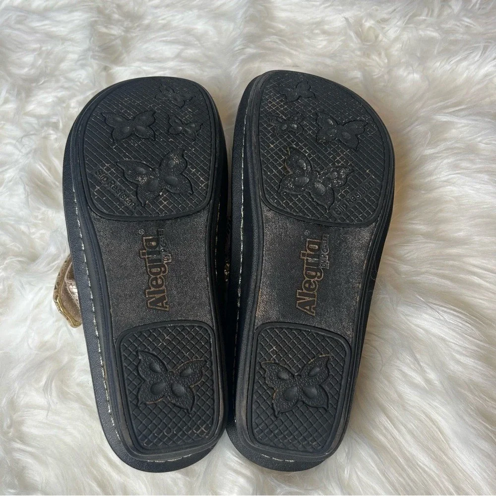 Alegria Karin Gold Snakeskin‎ Leather Slide Sandals Womens 38 KAR-523